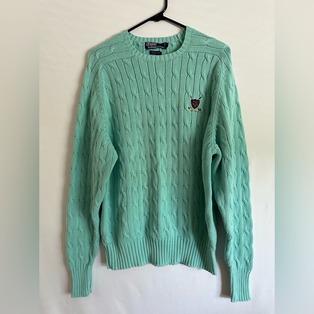 Vtg Polo Ralph Lauren Sweater Mens M Cable Knit Golf Crest Y2K Pullover